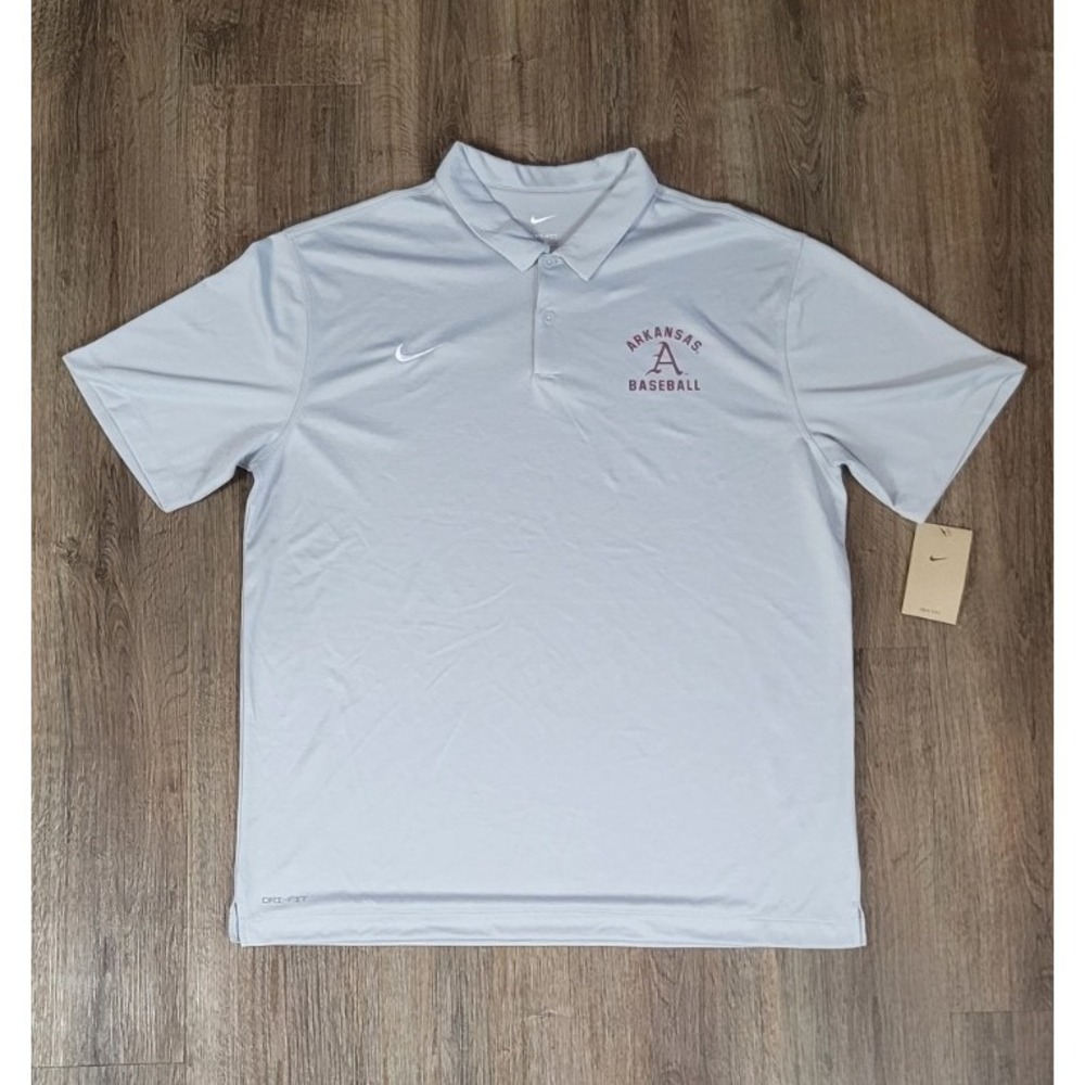 NWT Nike Dri-FIT Arkansas Razorbacks Baseball Men's Polo L Flat Silver